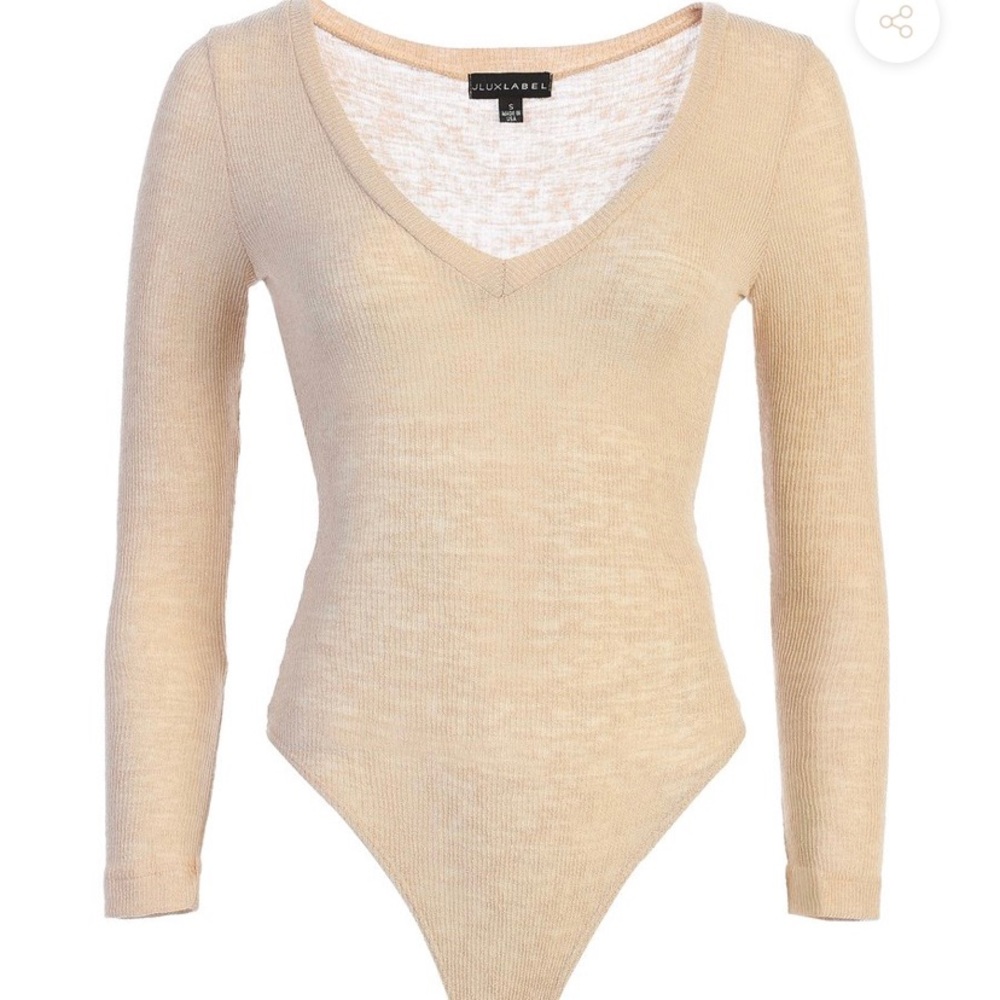 Jluxlabel - BEIGE LISETH RIBBED BODYSUIT NWT